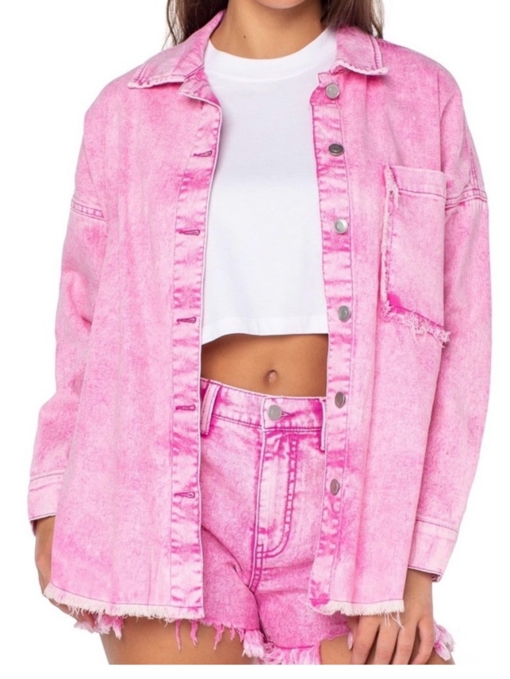Pink Acid Wash Denim Jacket